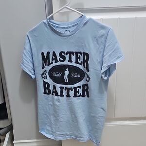 Funny FISHING Light Blue Graphic T-Shirt SMALL